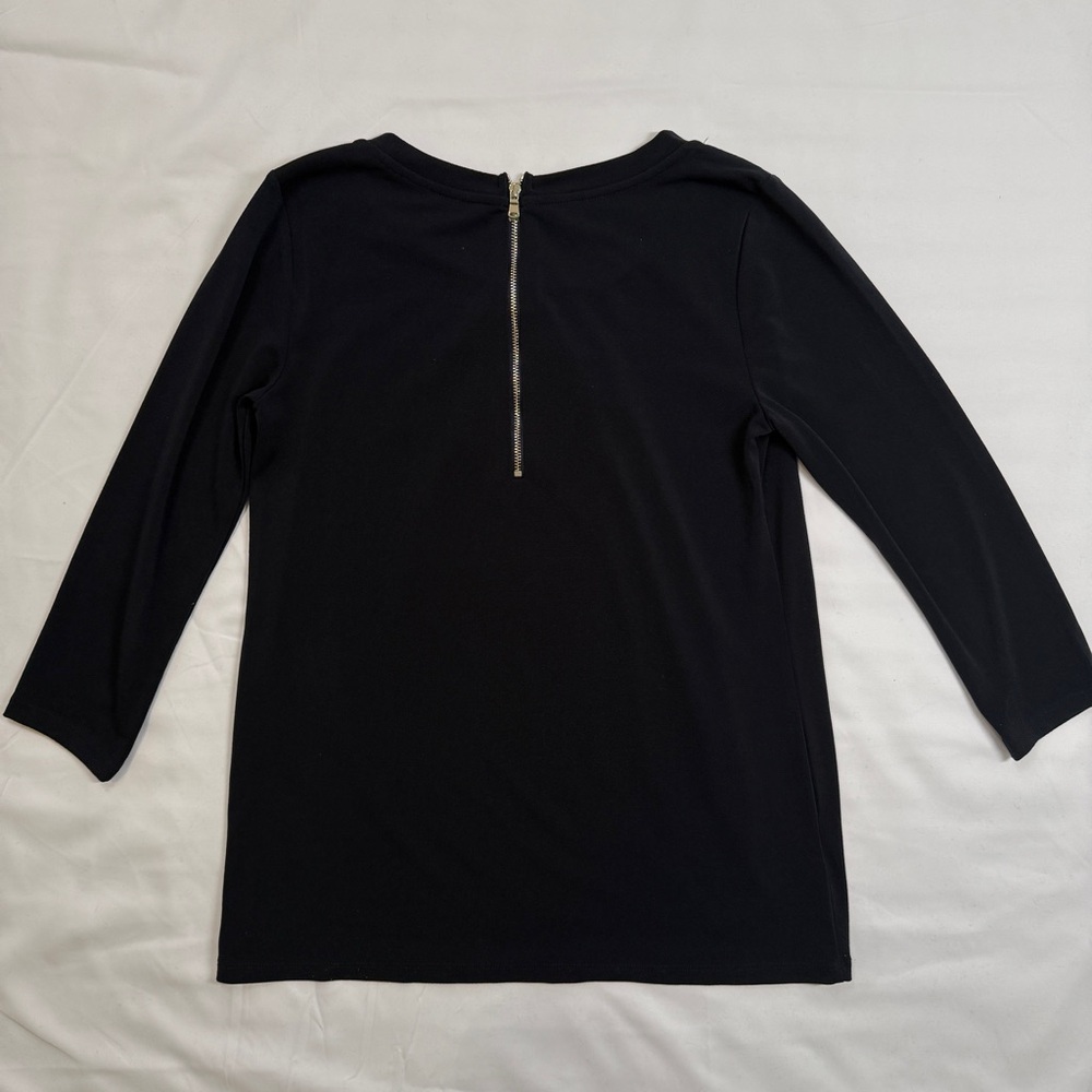 Ann Taylor Black 3/4 Sleeve Blouse w/ Gold Back Zipper | XS - Picture 4 of 7